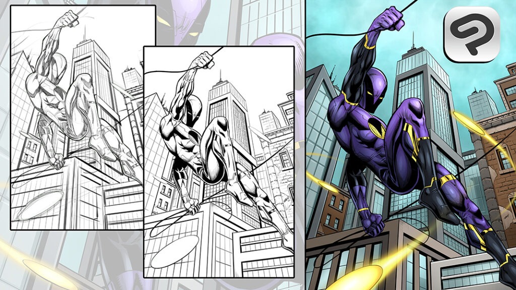 How to Draw a Superhero Scene - Sketch to Colors