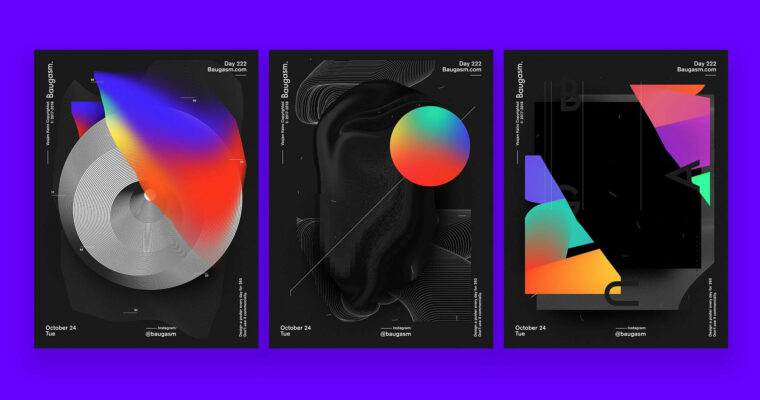 Baugasm™ Series #9 – Design 3 Different Abstract Posters in Adobe Photoshop and Illustrator