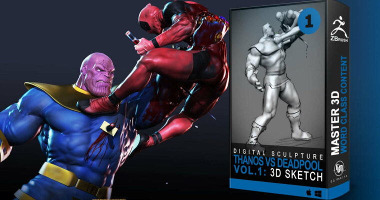 Thanos vs Deadpool in ZBrush (VOL.1. 3D Sketch Fight for Lady Death – iLLiTERATE)