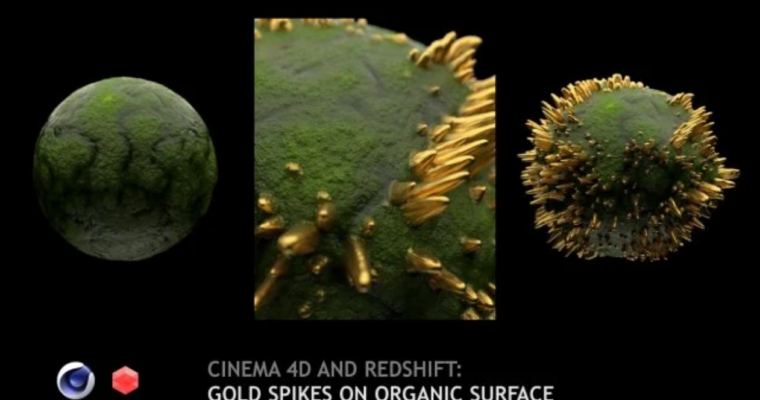 Cinema 4D (R20+) and Redshift Gold spikes on organic surface by Alexey Brin