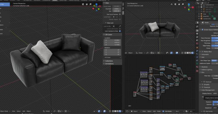 Modeling a leather couch in Blender + Scene 2.8 Eevee