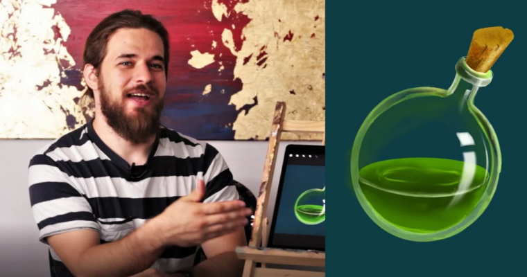 Digital Illustration Magic Glowing Potion Bottle in Procreate