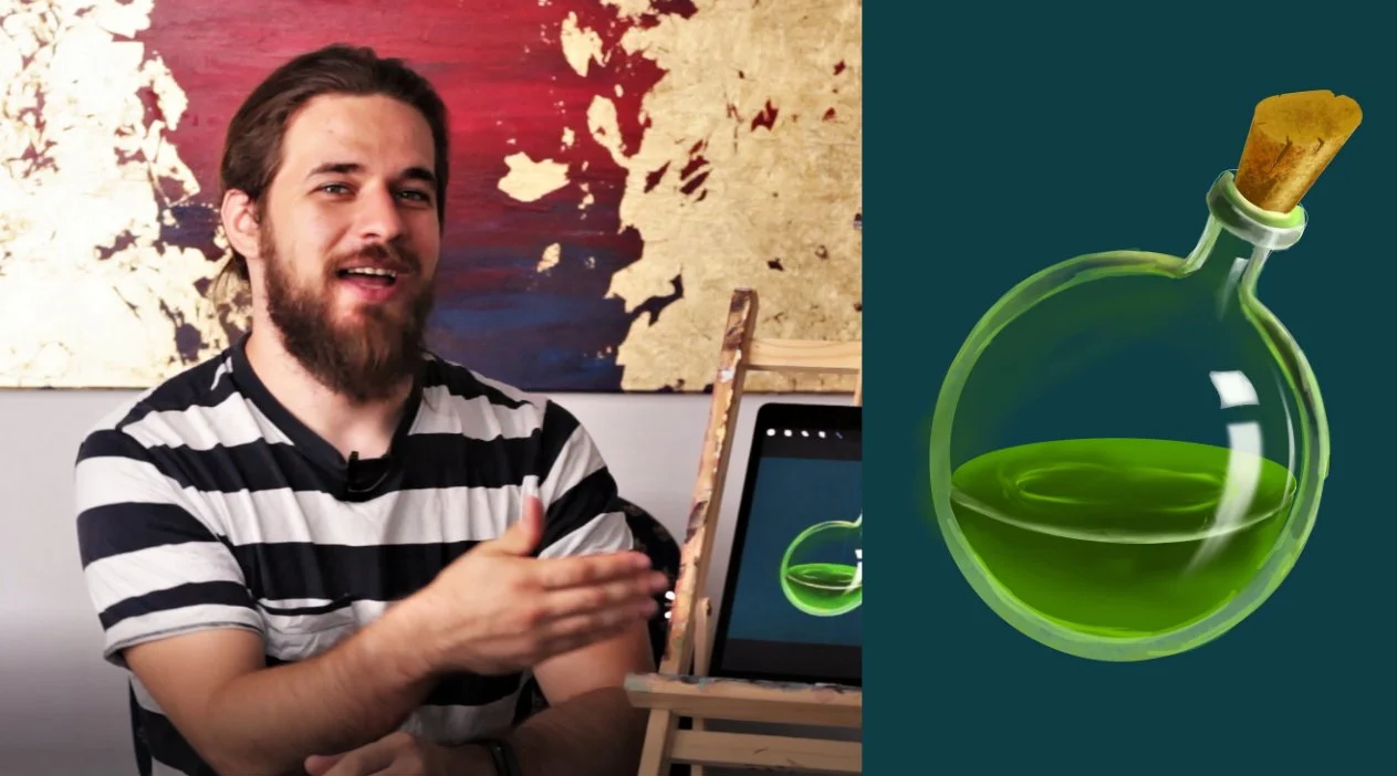 Digital Illustration Magic Glowing Potion Bottle in Procreate