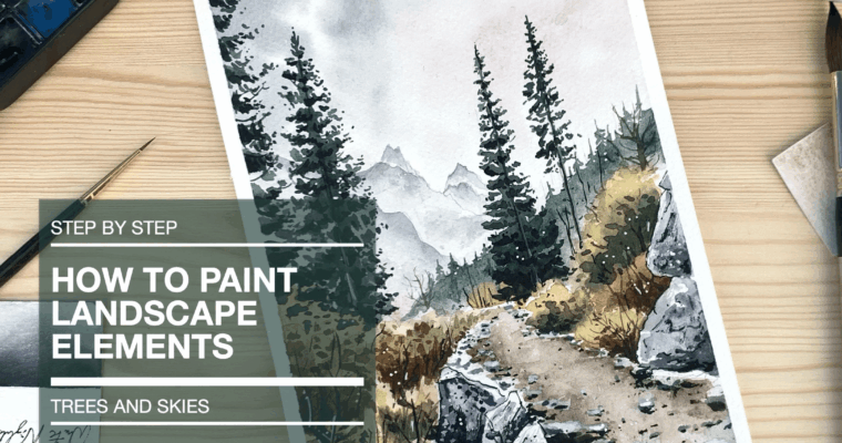 How to paint landscape elements – Skies and trees in watercolor by JowishkaArt