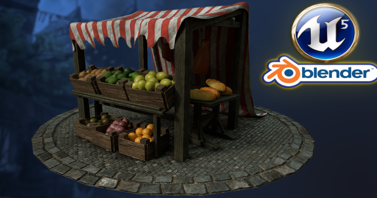 Blender to Unreal Engine 3D Props Medieval Market Stall