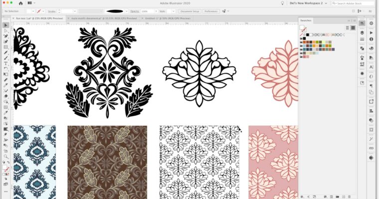 Contemporary Damask w Illustrator Brushes & Live Transformation – Craft Medallions & Repeat Patterns by Delores Naskrent