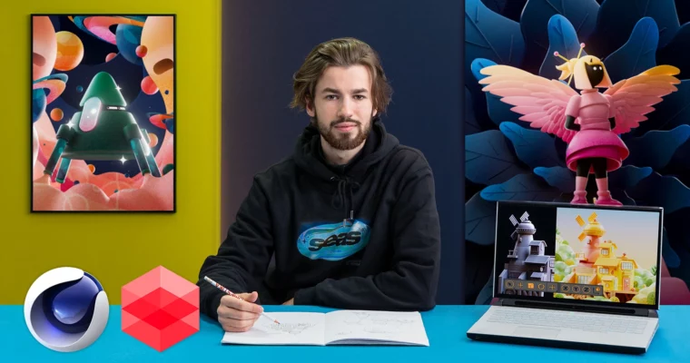 Modeling a Colorful 3D World in Cinema 4D and Redshift (French, Eng sub)