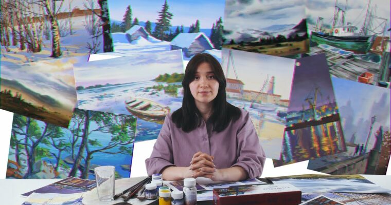 Landscapes with Gouache by Ekaterina Berdyugina (Пейзажи гуашью – Russian, Eng sub)