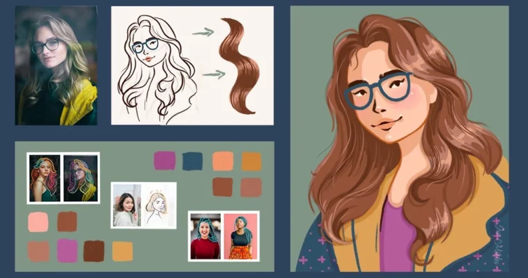 Drawing Stylized Hair – Tips for Portrait Illustration by Iva Mikles
