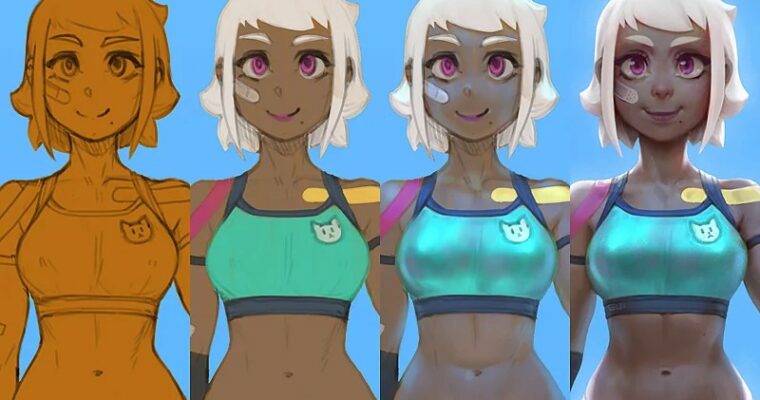 Athlete chan – photoshop painting tutorial by Gui Guimaraes (moonlightorange)