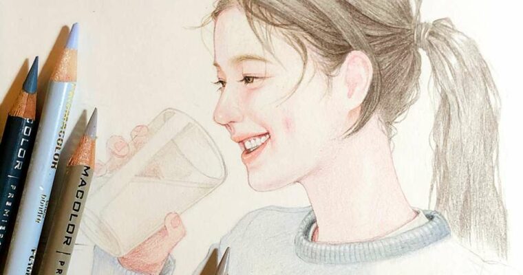 Portrait Drawing With Colored Pencils With Hantograph (Korean, Eng sub)