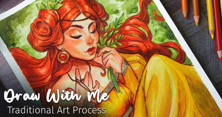 Traditional Process Video Summer Slumber Watercolor + Colored Pencils by ChrissaBug