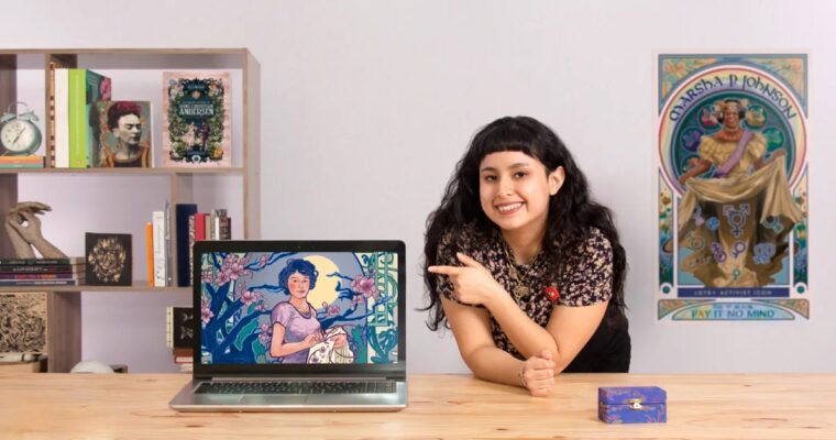 Illustrated Portraits in Art Nouveau Style by Celeste Vargas Hoshi (Spanish, Eng sub)