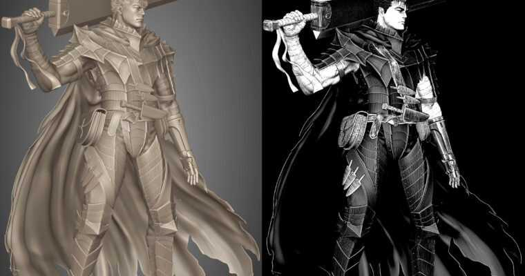 Guts – Berserk sculpting. 3D sculpt to 2D manga by Flycat