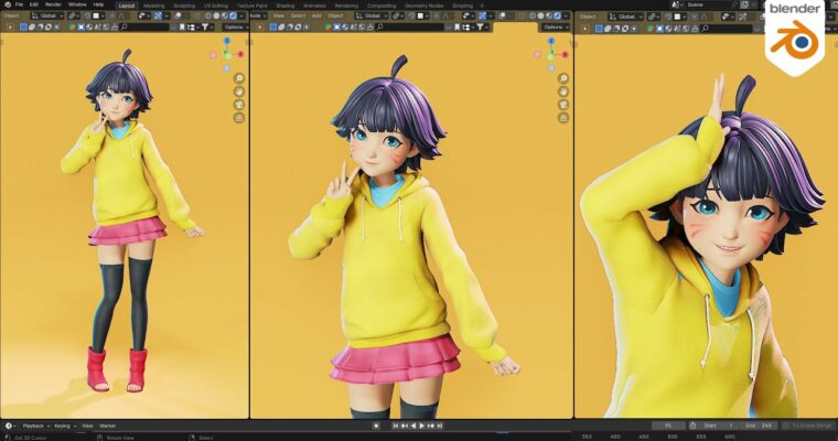 Himawari – Naruto character fan-art modeling – Blender 3.6 – 4.0 by Flycat