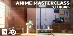 A stylized anime-style 3D room interior created in Blender.