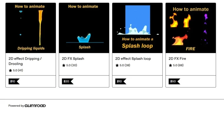 2D effect Dripping (Drooling), 2D FX Splash, 2D effect Splash loop, 2D FX Fire by Quentin Cordonnier