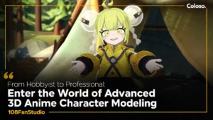 A fully textured and rigged 3D anime VTuber character model in a T-pose, shown in a 3D viewport with wireframe overlay.