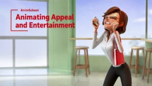 3D character in expressive pose with clear silhouette, demonstrating appeal and entertaining acting choices in animation.