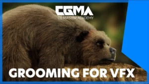 Close-up of a digital character with groomed hair and fur created in Maya XGen, showing clumping and styling details.