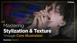 Digital illustration showing a character with warm lighting, textured brushwork, and atmospheric color grading.