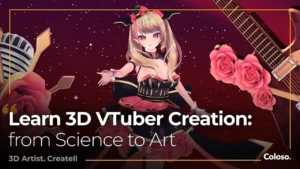 3D anime VTuber girl model with cat ears and tail in Blender viewport