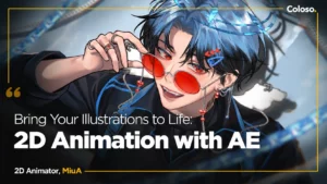 Anime angel girl illustration animated with depth in After Effects workspace