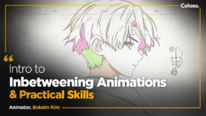 Animator workspace with TVPaint timeline showing 2D character walking inbetween frames