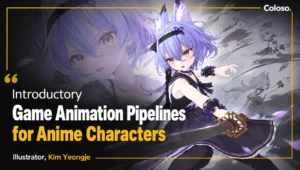 3D anime girl game character in dynamic attack pose on gray background