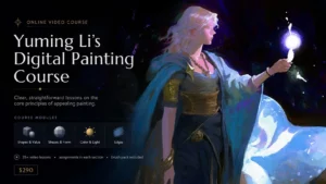 Digital painting demonstration showing shape design, value keys, and edge control in a single artwork.