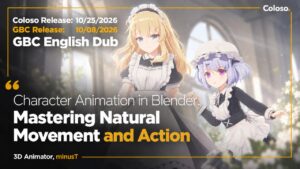Stylized anime character rig in Blender viewport with animation controls
