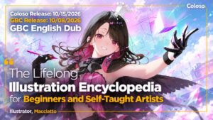 Anime girl illustration with face construction guides and coloring layers
