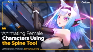 Anime female game character rigged in Spine with bones and mesh