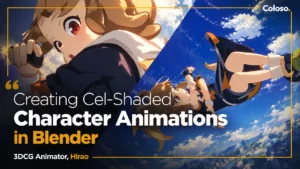 3D anime-style character in dynamic action pose with toon shading in Blender