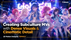 Anime girl in neon-lit 2.5D city scene with layered light effects