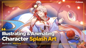 Anime-style female character splash illustration with dynamic pose and effects