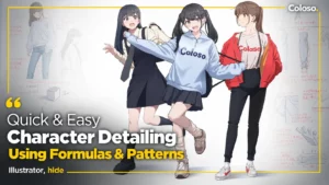 Anime character illustration with detailed clothing folds by hide