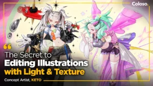 Anime-style character illustration with sparkling light effects and detailed textures