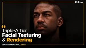 Photorealistic 3D game character face close-up, skin eyes and brows detail