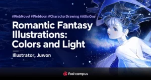Dreamy blue-palette romance-fantasy girl illustration by Juwon